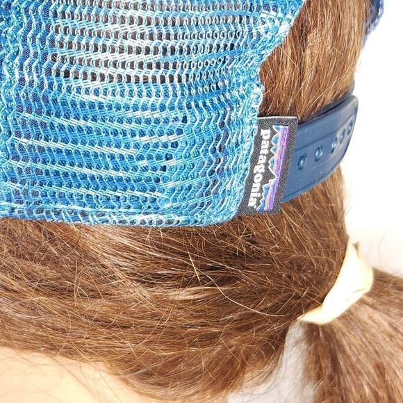 Patagonia Unisex P-6 Lopro Logo OS Blue Distressed Snapback Trucker Cap Hat - Picture 6 of 10